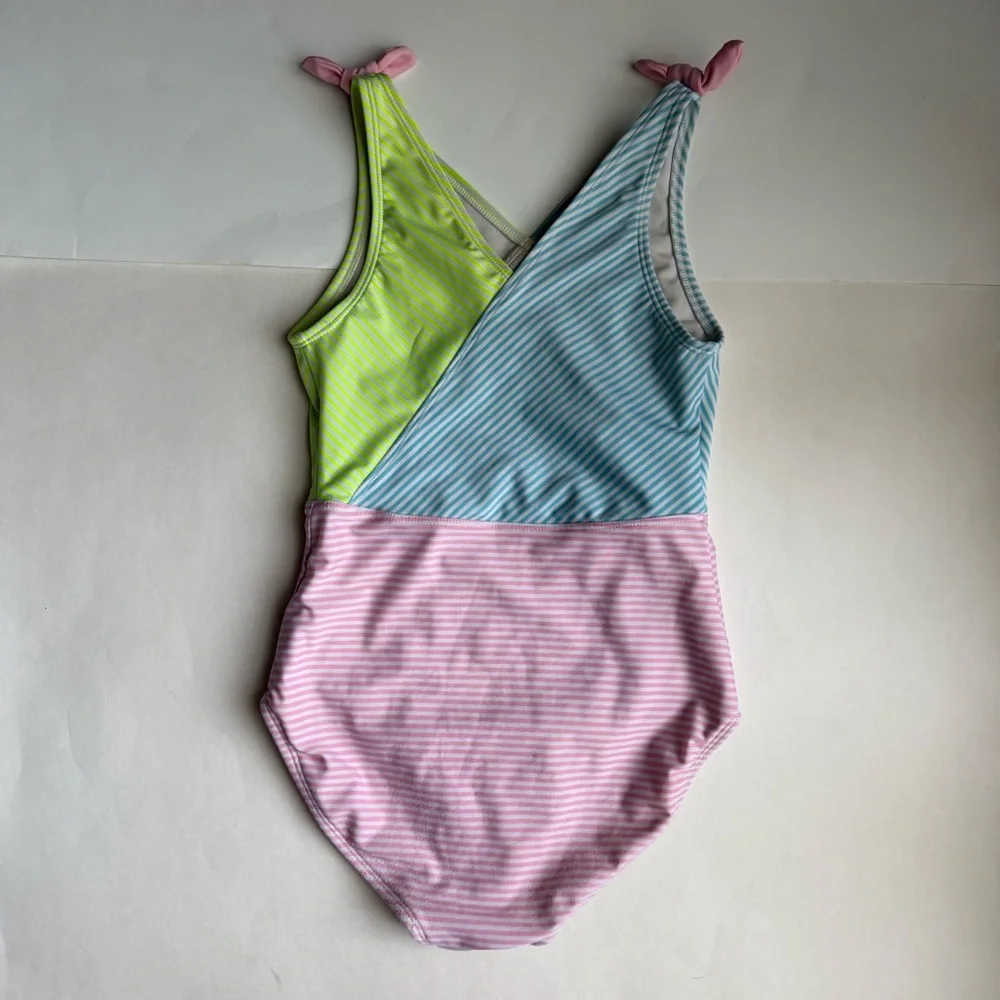 Cat & Jack Girls Striped One-Piece Swimsuit - Size Large (10/12) (Used)